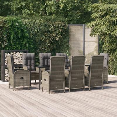 9-delige Tuinset met kussens poly rattan zwart en grijs