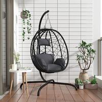 VidaXL Hangende ei-stoel met kussen antraciet poly rattan & staal - thumbnail