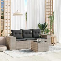 3-delige Loungeset met kussens poly rattan lichtgrijs - thumbnail