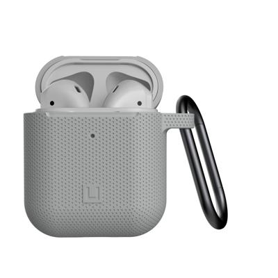 U by UAG [U] DOT Soft-Touch siliconen hoes Apple Airpods 2 (2019) / Apple Airpods 1 (2016) [Wireless Charging compatibel (LED zichtbaar), Lightning-aansluiting afdekking, karabijnhaak] grijs