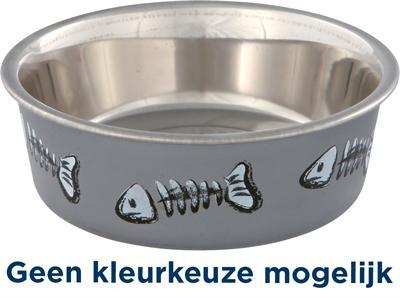 Trixie RVS kattenbak met kunststof coating, 0.3 liter, grijs, paars, blauw (willekeurig verzonden)