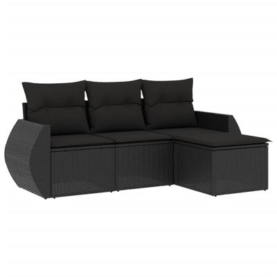 5-delige Loungeset met kussens poly rattan zwart - thumbnail