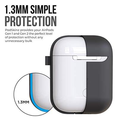 Keybudz PodSkinz AirPods Case Elevate [LED Visible] Beschermende siliconen hoes compatibel met AirPods 1 & AirPods 2 (Gen 2) (met karabijnhaak, zwart)