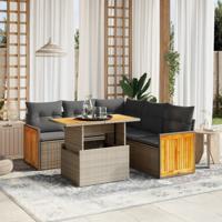 6-delige Loungeset met kussens poly rattan beige - thumbnail
