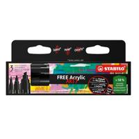 Acrylmarker STABILO Free Acrylic Mixed Tip set à 3 breedtes zwart - thumbnail