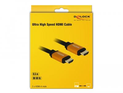 Delock 85726 HDMI-kabel HDMI Aansluitkabel HDMI-A-stekker 0.5 m Zwart, Goud Afgeschermd (drievoudig), Vergulde steekcontacten, 8K UHD Delock 85726 HDMI-kabel HDMI Aansluitkabel HDMI-A-stekker 0.5 m Zwart, Goud Afgeschermd (drievoudig), Vergulde steekcontacten, 8K UHD