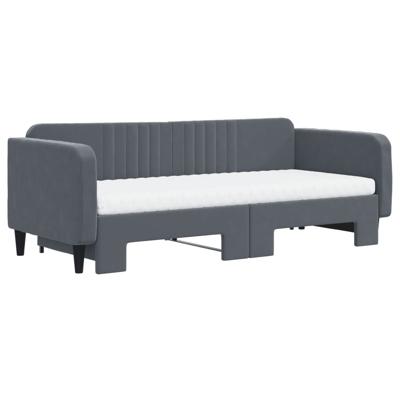 Slaapbank onderschuifbed matrassen 90x190cm fluweel donkergrijs - thumbnail