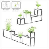 Vierkante bloempot - EDA - Volcania Up - 21 L - Binnen/buiten - Steenlook - 29,5 x 29,5 x H 29,5 cm - Antracietgrijs - thumbnail