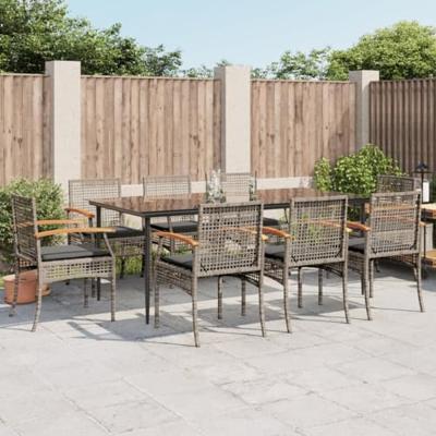 9-delige Tuinset met kussens poly rattan grijs