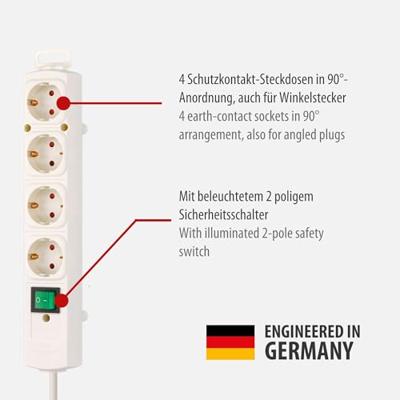 Brennenstuhl Comfort-Line Plus stekkerdoos met platte stekker 4-voudig wit 2m H05VV-F 3G1,5 - 1153120100 - thumbnail