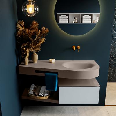 MONDIAZ RIVA 120cm badmeubel onderkast / planchet kleur Clay met 1 lade. Wastafel DULCET rechts 0 kraangaten kleur Smoke.