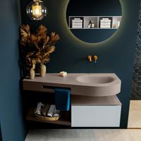 MONDIAZ RIVA 120cm badmeubel onderkast / planchet kleur Clay met 1 lade. Wastafel DULCET rechts 0 kraangaten kleur Smoke. - thumbnail