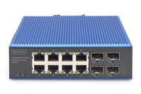 DIGITUS Netwerk Switch - 12-poorts Gigabit Ethernet - 8x RJ45 + 4x SFP - IP40 - 10/100/1000 Mbit/s - DIN rail montage - industriële serie - zwart/blauw - thumbnail