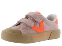 Kinderbaskets van leer en contrast met klittenband VICTORIA rouge - thumbnail