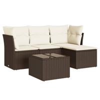 5-delige Loungeset met kussens poly rattan bruin - thumbnail