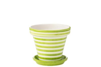 J-Line Flowerpot+Plate Granada Stripes Handmade+Painted Ceramic Gre