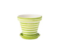 J-Line Flowerpot+Plate Granada Stripes Handmade+Painted Ceramic Gre - thumbnail