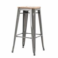 Legend Metalen barkruk industrieel metaal - met houten zitting - 77 cm - thumbnail