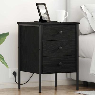 Nachtkastje met lade Zwart eiken 42 x 41 x 61 cm Bewerkt hout