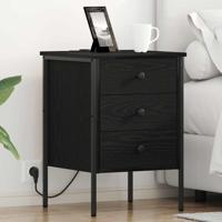 Nachtkastje met lade Zwart eiken 42 x 41 x 61 cm Bewerkt hout - thumbnail