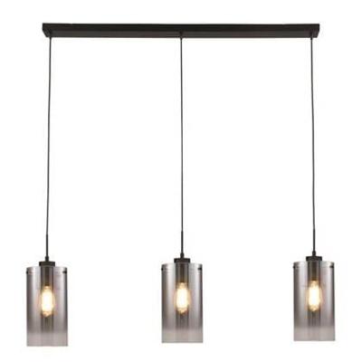 Freelight Hanglamp Ventotto 3 lichts L 100 cm rook glas zwart