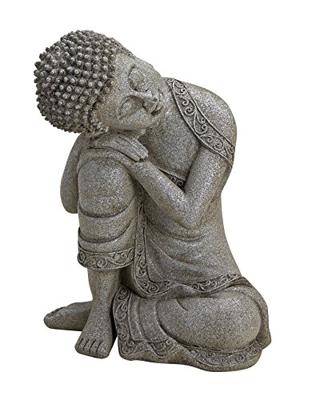 Boeddha zittend in grijs van poly, B14 x H20 cm