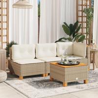 Tuinbank 3-zits met kussens poly rattan beige - thumbnail