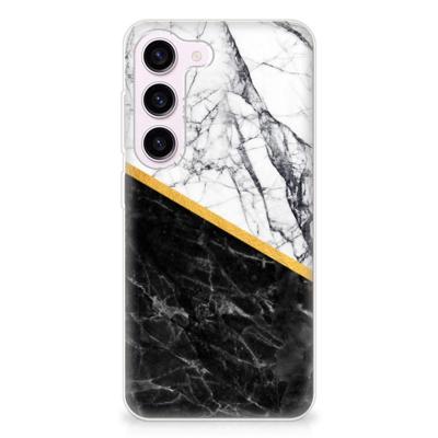 Samsung Galaxy S23 | TPU | Siliconen hoesje | Marmer Wit Zwart - Origineel Cadeau Man Samsung Galaxy S23 | TPU | Siliconen hoesje | Marmer Wit Zwart - Origineel Cadeau Man