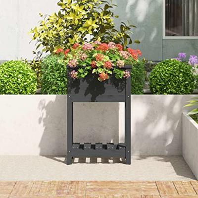 VidaXL Plantenbak met schap 54x34,5x81 cm massief grenenhout grijs