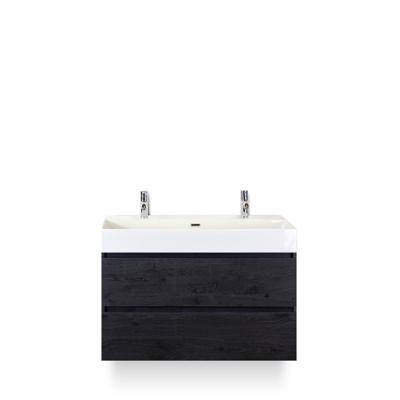 Maxx XL Badmeubelset 100 cm - Black Oak - Wastafel Kube 2 kraangaten