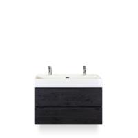 Maxx XL Badmeubelset 100 cm - Black Oak - Wastafel Kube 2 kraangaten - thumbnail