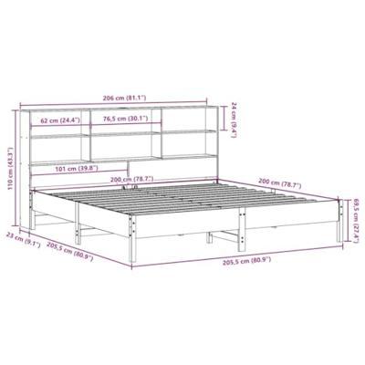 Bed met boekenkast zonder matras grenenhout wasbruin 200x200 cm