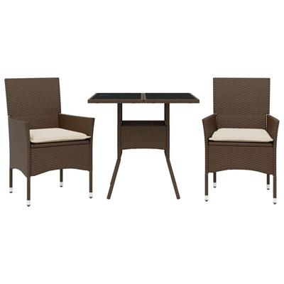 3-delige Tuinset met kussens poly rattan en glas bruin
