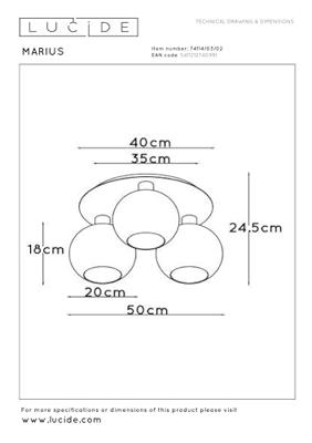 Lucide MARIUS - Plafonnière - 3xE27 - Mat Goud / Messing