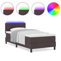 Boxspringbed met matras & LED donkerbruin 90x200 cm stof - thumbnail