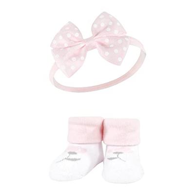 Hudson Baby Infant Girl Headband and Socks Giftset, Basic Pink Floral, One Size