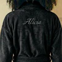 Dames badjas borduren - Zwart - L/XL - thumbnail