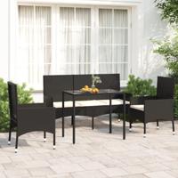 4-delige Loungeset met kussens poly rattan zwart - thumbnail