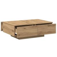Salontafel 90x60x31 cm bewerkt hout artisanaal eikenkleurig - thumbnail