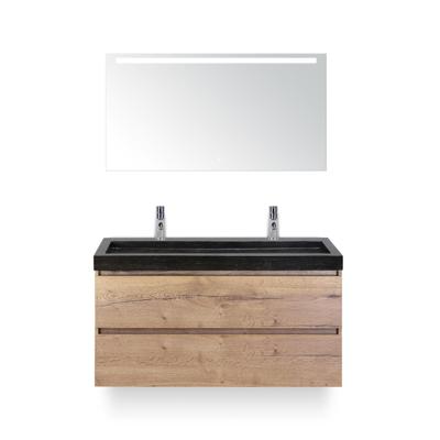 Maxx XL Badmeubelset 120 cm - Natuur Eiken - Wastafel Lucca Enkel 2 kraangaten - met LED Spiegel