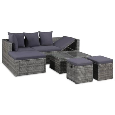 4-delige Loungeset met kussens poly rattan grijs