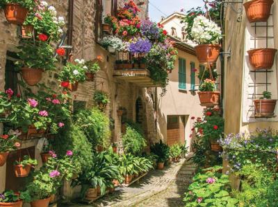 Bloemen straat 70x50cm Tuinschilderij Customize-it - Customize it