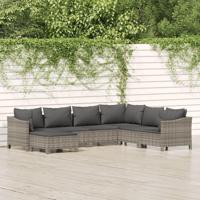 7-delige Loungeset met kussens poly rattan grijs - thumbnail