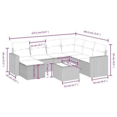 8-delige Loungeset met kussens poly rattan gemengd beige
