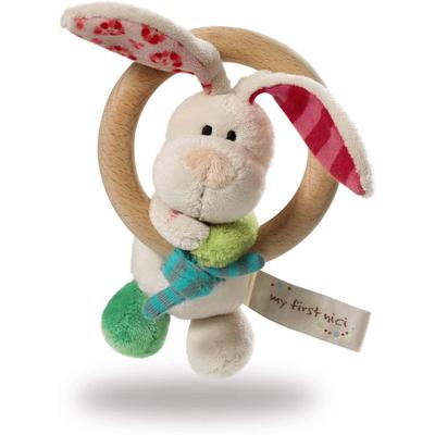 Nici bijtring Rabbit Tilli 29 x 16 x 5 cm hout/pluche wit