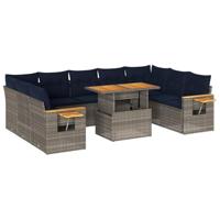 10-delige Loungeset met kussens poly rattan acacia grijs - thumbnail