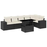 7-delige Loungeset met kussens poly rattan zwart - thumbnail