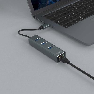 Savio AK-57 USB-A - 3 x USB-A HUB with RJ-45 Gigabit Ethernet adapter 5000 Mbit/s grey USB 3.2 Gen 1 (3.1 Gen 1) Micro-B 5000 Mbit/s Zwart - thumbnail