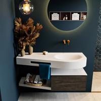 MONDIAZ RIVA 120cm badmeubel onderkast / planchet kleur Dark_Brown met 1 lade. Wastafel DULCET rechts 0 kraangaten kleur Talc. - thumbnail