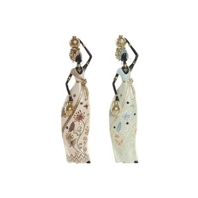 Decoratieve figuren Home ESPRIT Groen Beige Afrikaanse (2 Stuks)